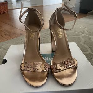 Rose gold flower block heels